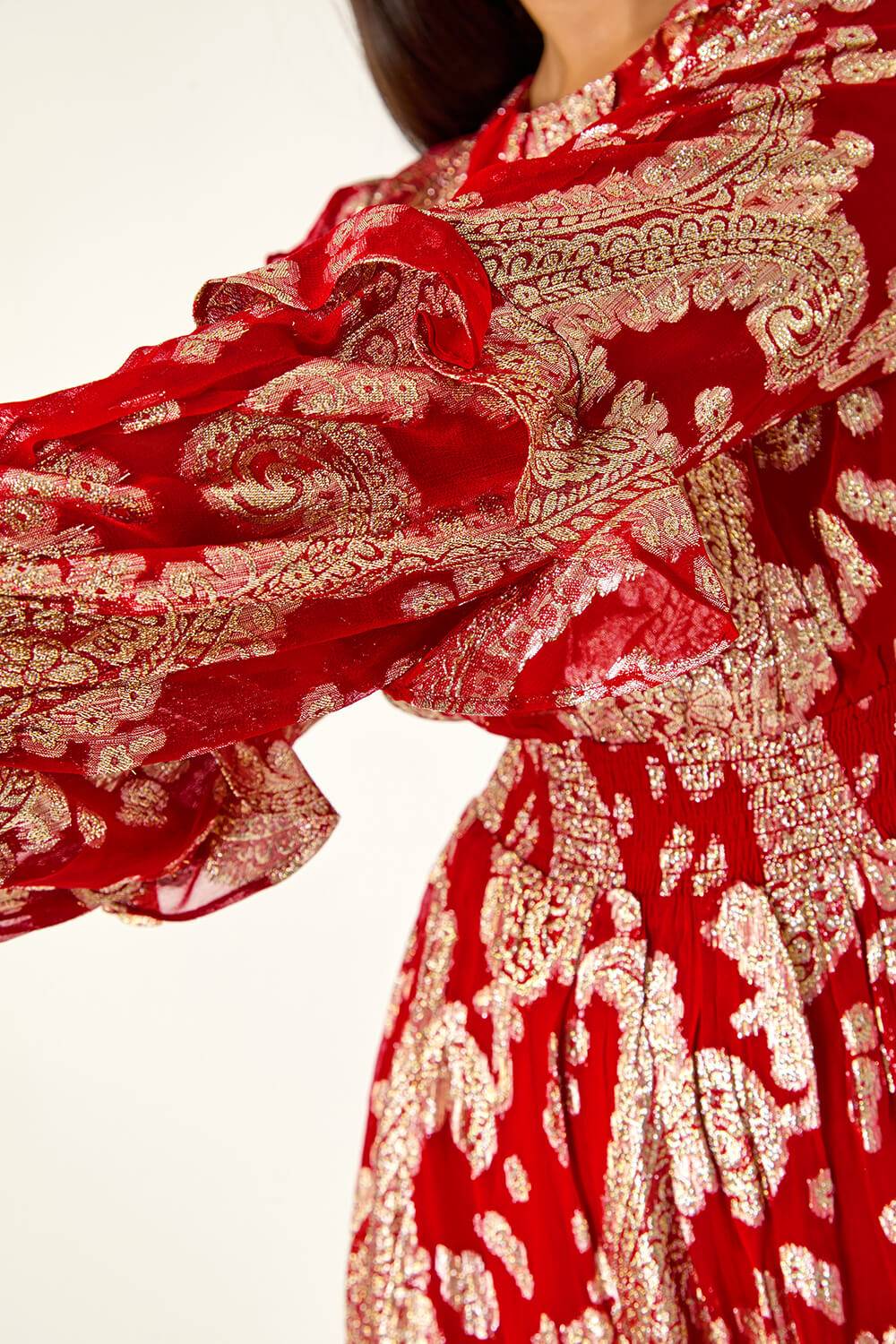 Red Dusk Foil Paisley Dress, Image 6 of 5