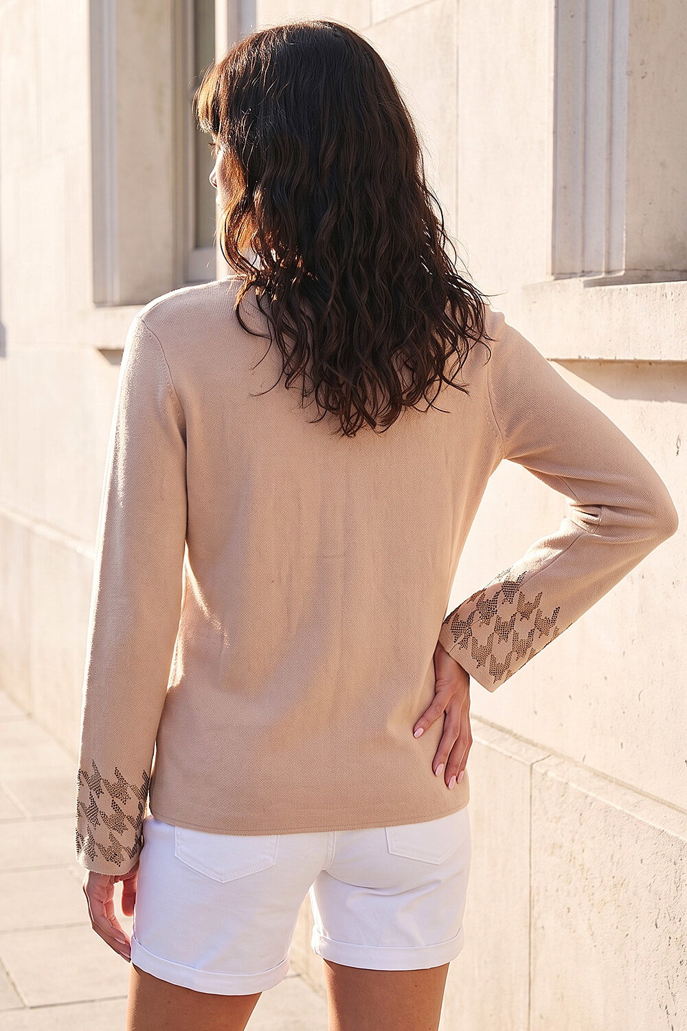 Beige Hotfix Sleeve Knit Jumper, Image 4 of 4