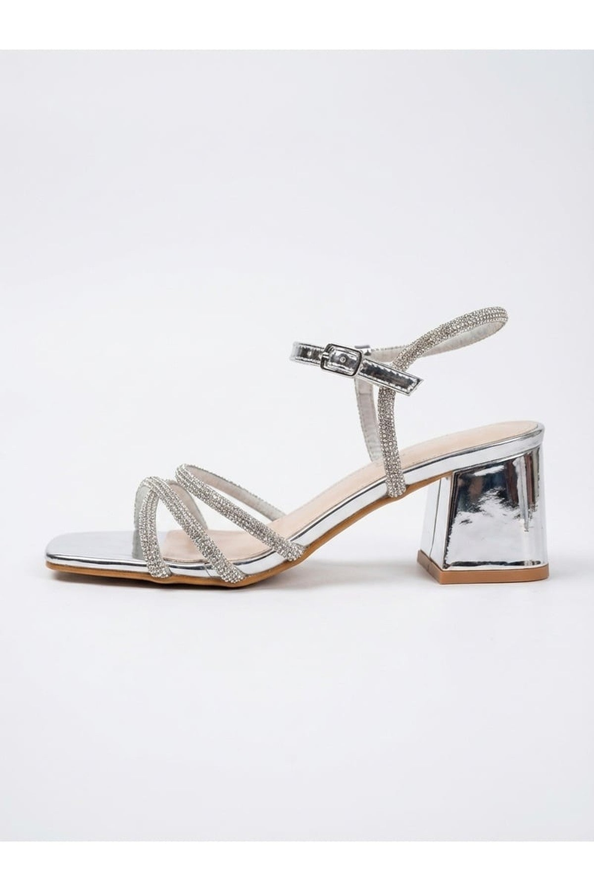 Silver iKrush Silver Willow Rhinestone Block Heel Sandals, Image 7 of 8