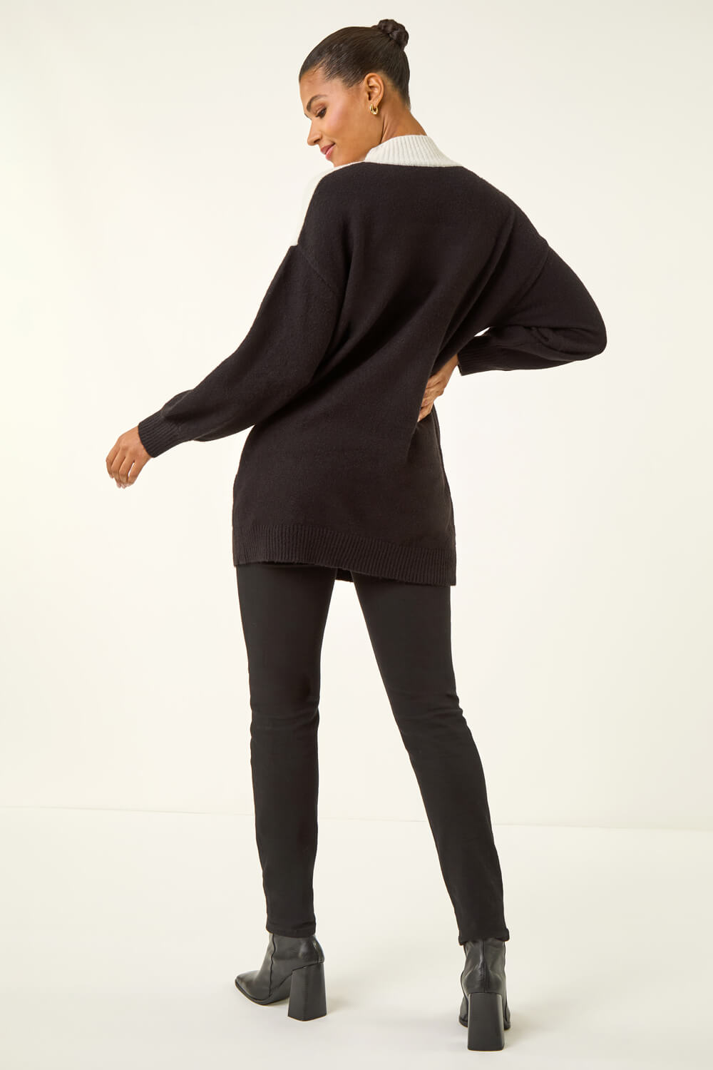 Black Colour Block Sparkly Longline Jumper, Image 4 of 5
