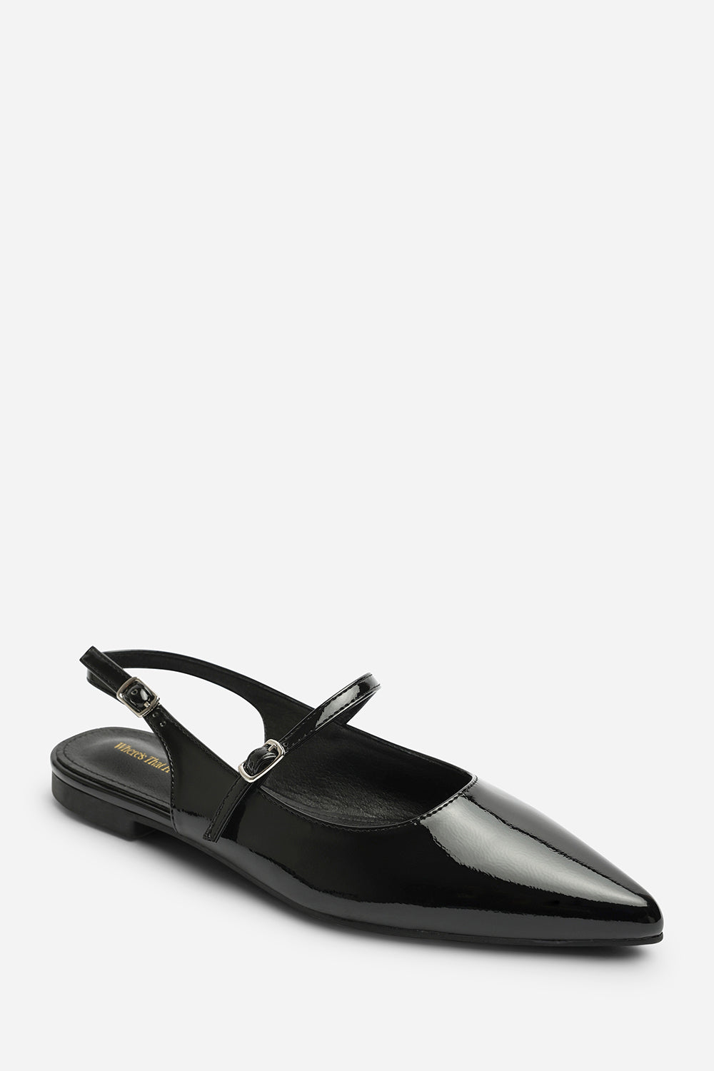 Black Estrella Pointed Toe Mary Jane Open Back Ballet Flats, Image 3 of 7