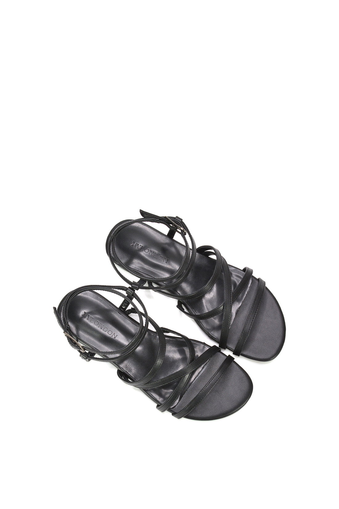 Black XY LONDON Black Flat Gladiator Strappy Sandals With Open Toe, Image 6 of 6