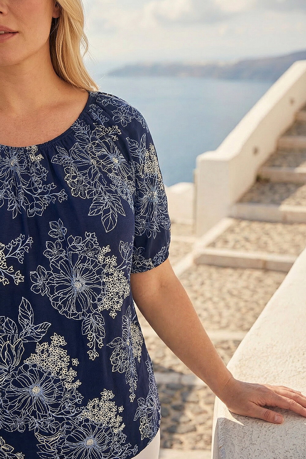 Navy  Curve Floral Bardot Top, Image 5 of 4