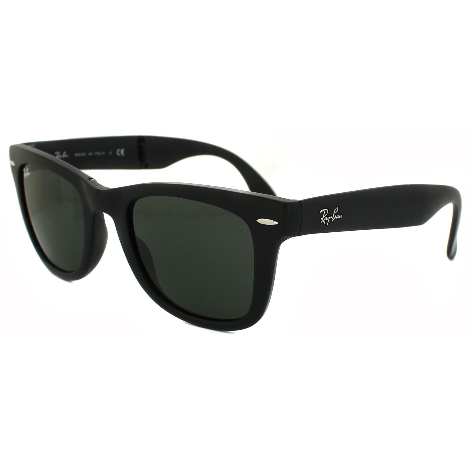 Black Rectangle Matt Black Green Folding Wayfarer 4105 Sunglasses, Image 2 of 3
