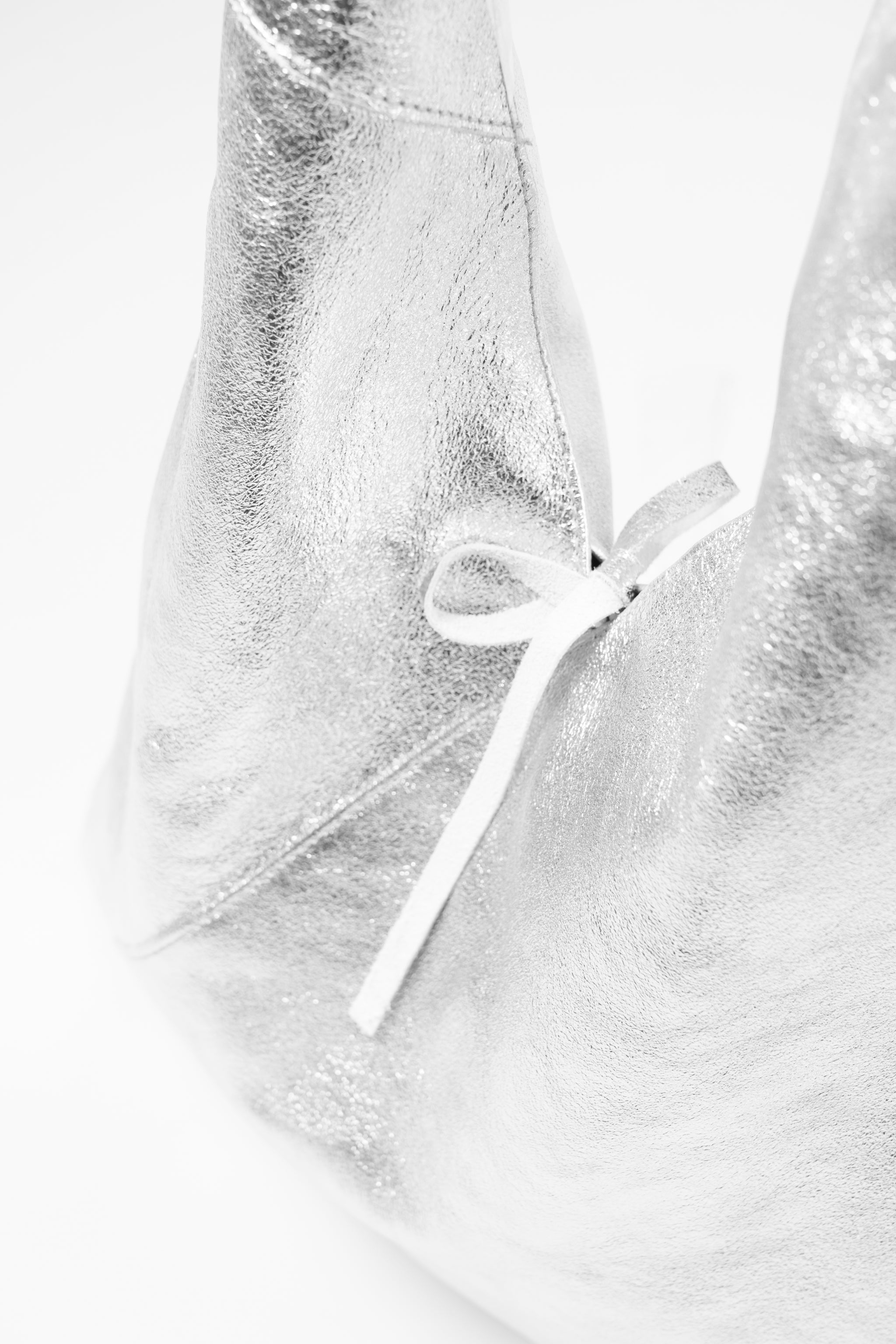 Silver Metallic Italian Leather Shoulder Bag, Image 2 of 2