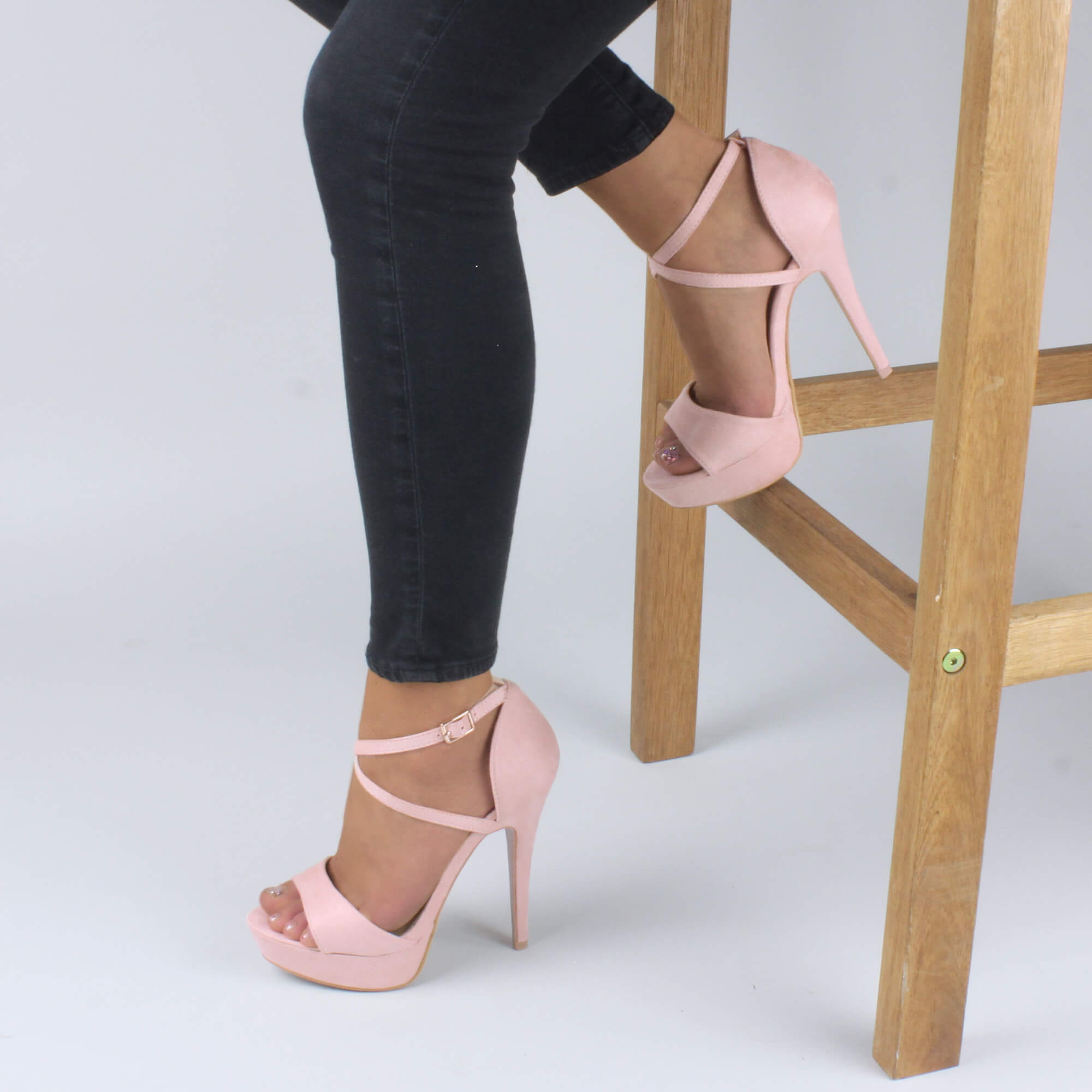Pink AJVANI Pink High Heel Crossed Straps Platform Sandals, Image 5 of 6