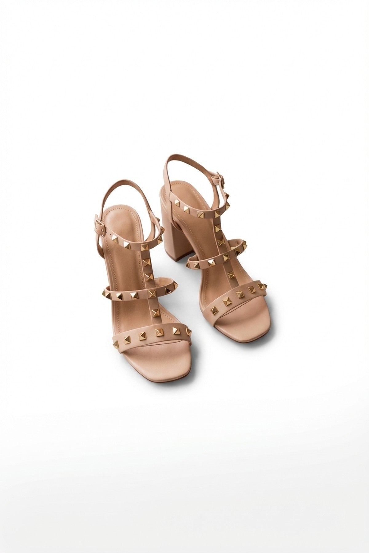 Neutral iKrush Neutral Ivy Womens Studded T-Bar Block Heel Sandals, Image 7 of 7