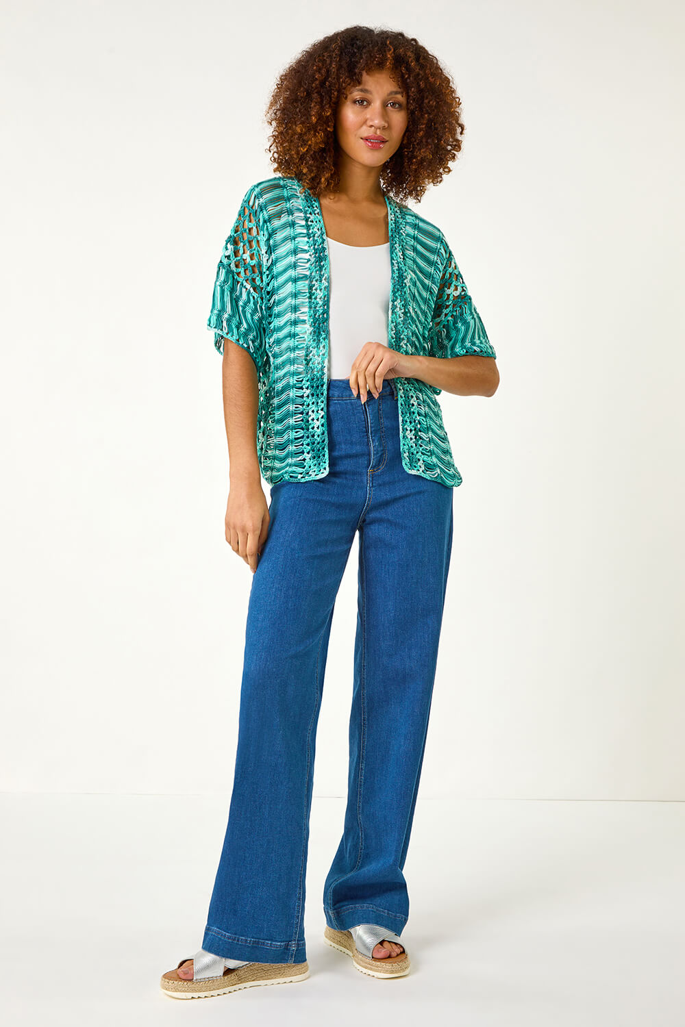 Denim Cotton Blend Wide Leg Stretch Jeans, Image 1 of 7
