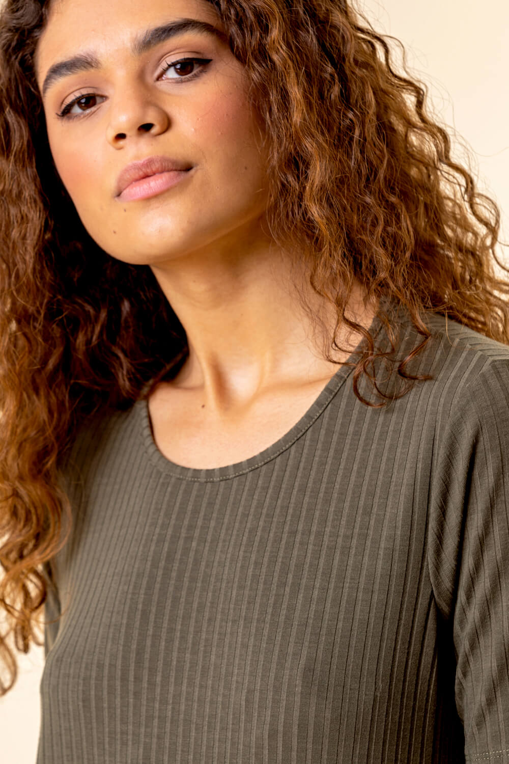 Khaki Ribbed Pocket Swing Dress, Image 5 of 4