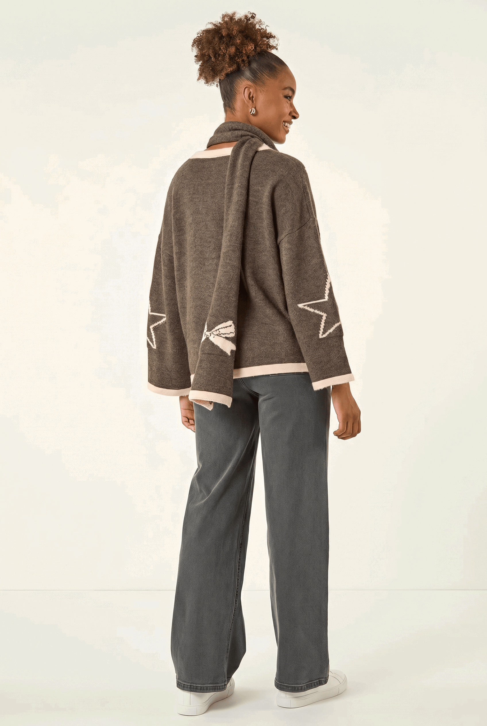 Dark Grey Star Knit Jumper and Scarf Set, Image 4 of 6