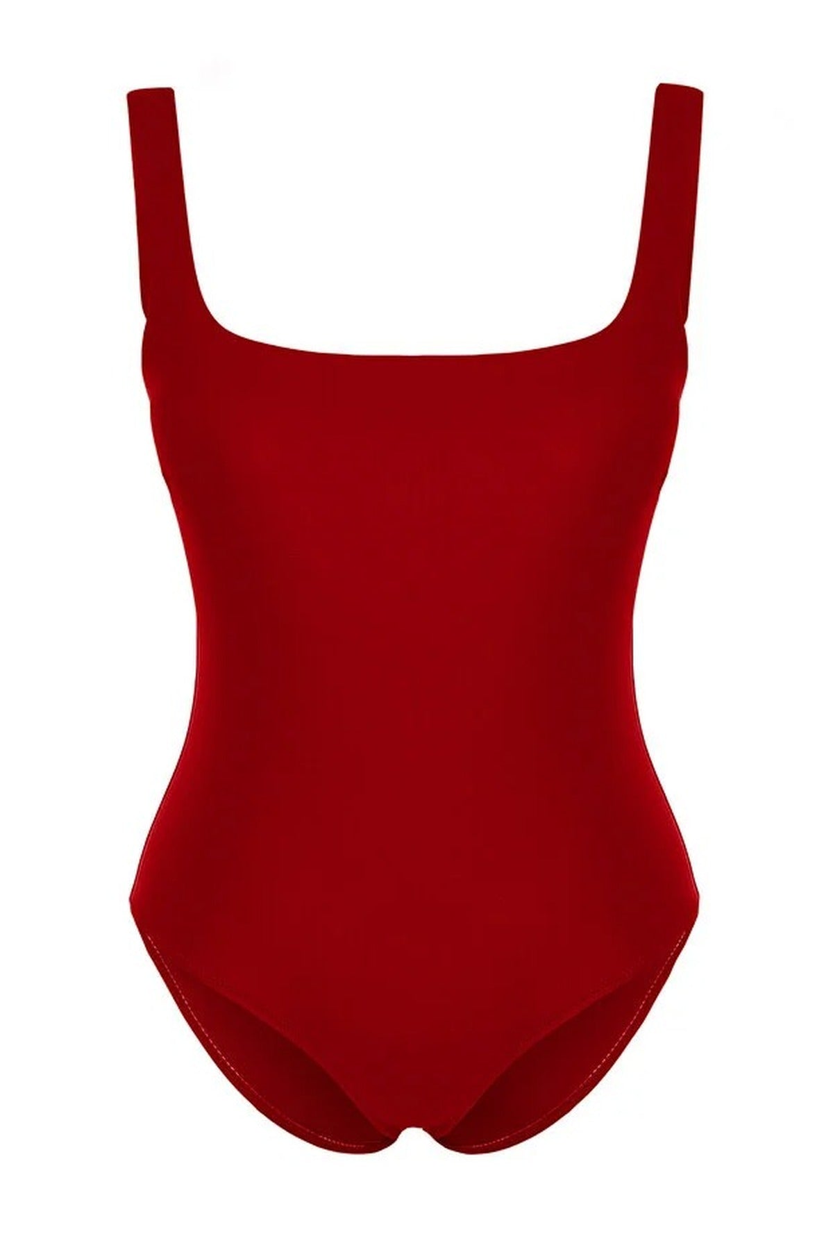Red Square Neck Scoop Swimsuit with Clean Minimal Design, Image 3 of 4