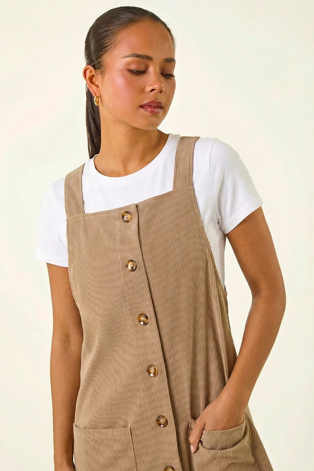 Stone Petite Corduroy Pinafore Dress, Image 6 of 6