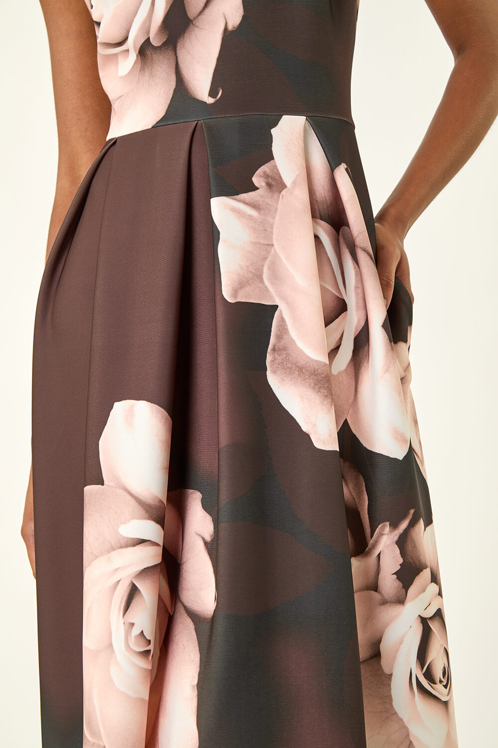 Chocolate Floral Print Premium Stretch Midi Dress, Image 6 of 5