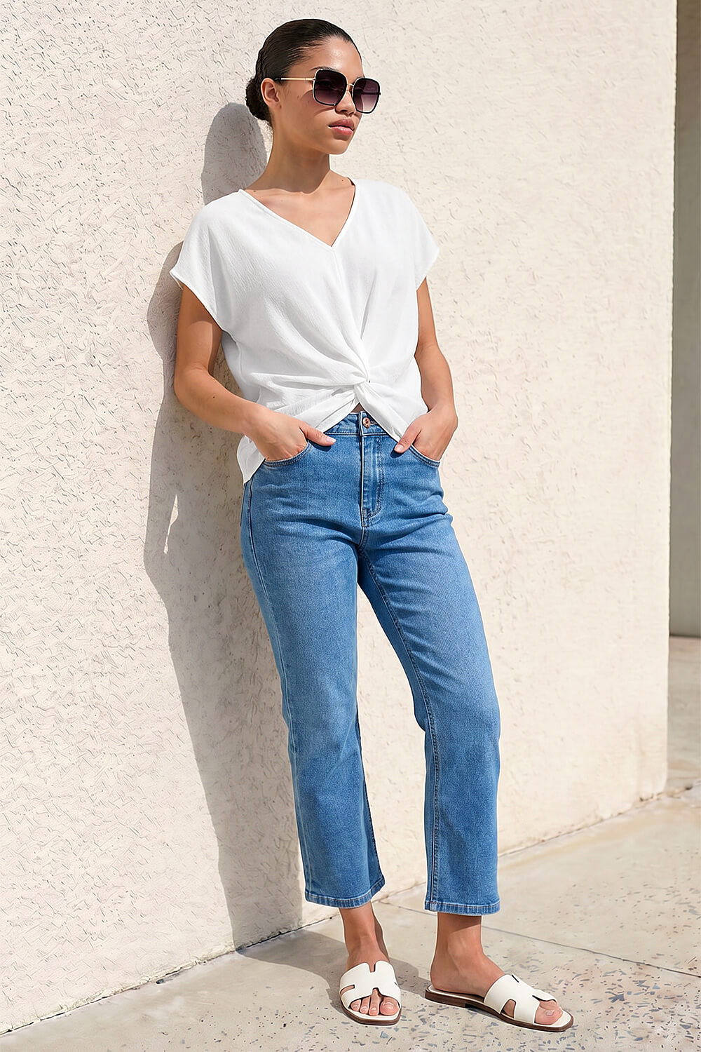 White Petite Twist Hem Top, Image 3 of 4