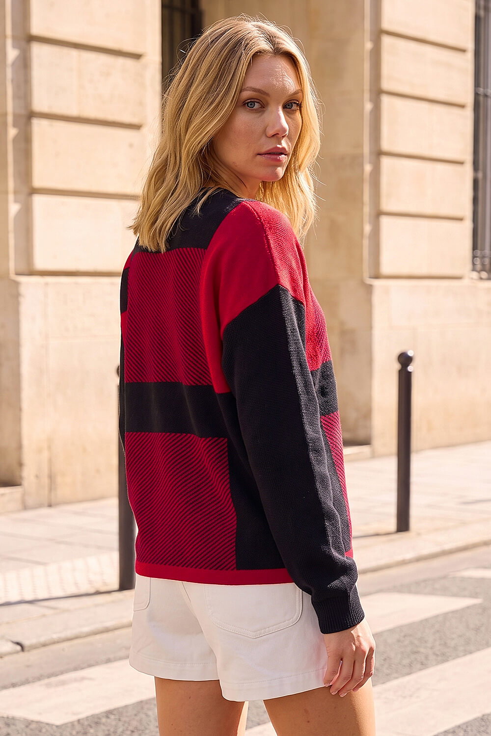 Red Colour Block Knit Jumper, Image 4 of 4