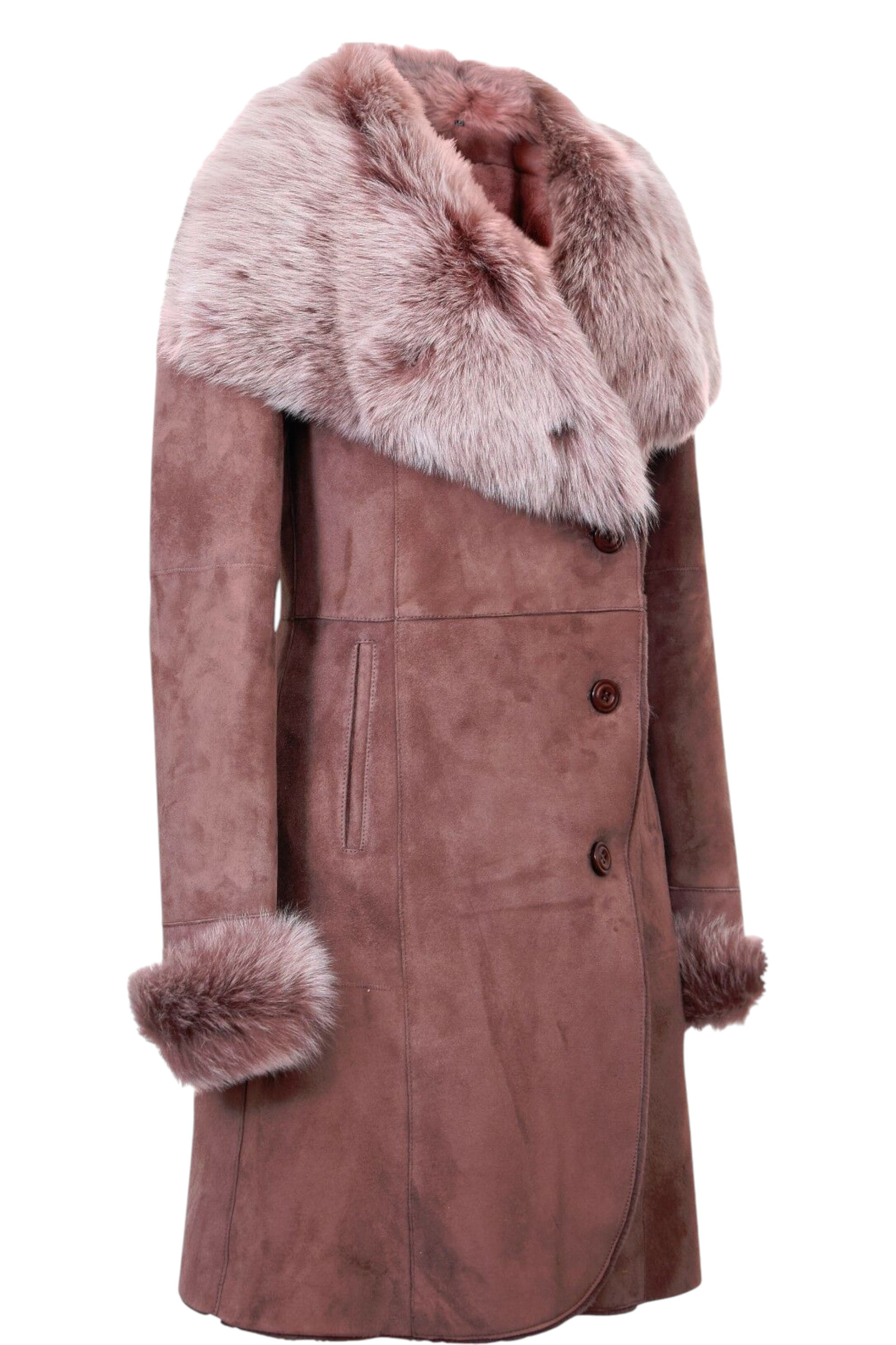 Brown Toscana Collar Merino Shearling Coat, Image 3 of 4