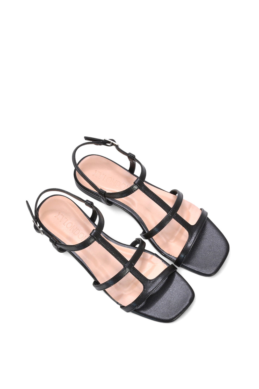Black XY LONDON Black 'Danielle' Flat Strappy Caged Square Toe Sandals With Buckle, Image 6 of 6