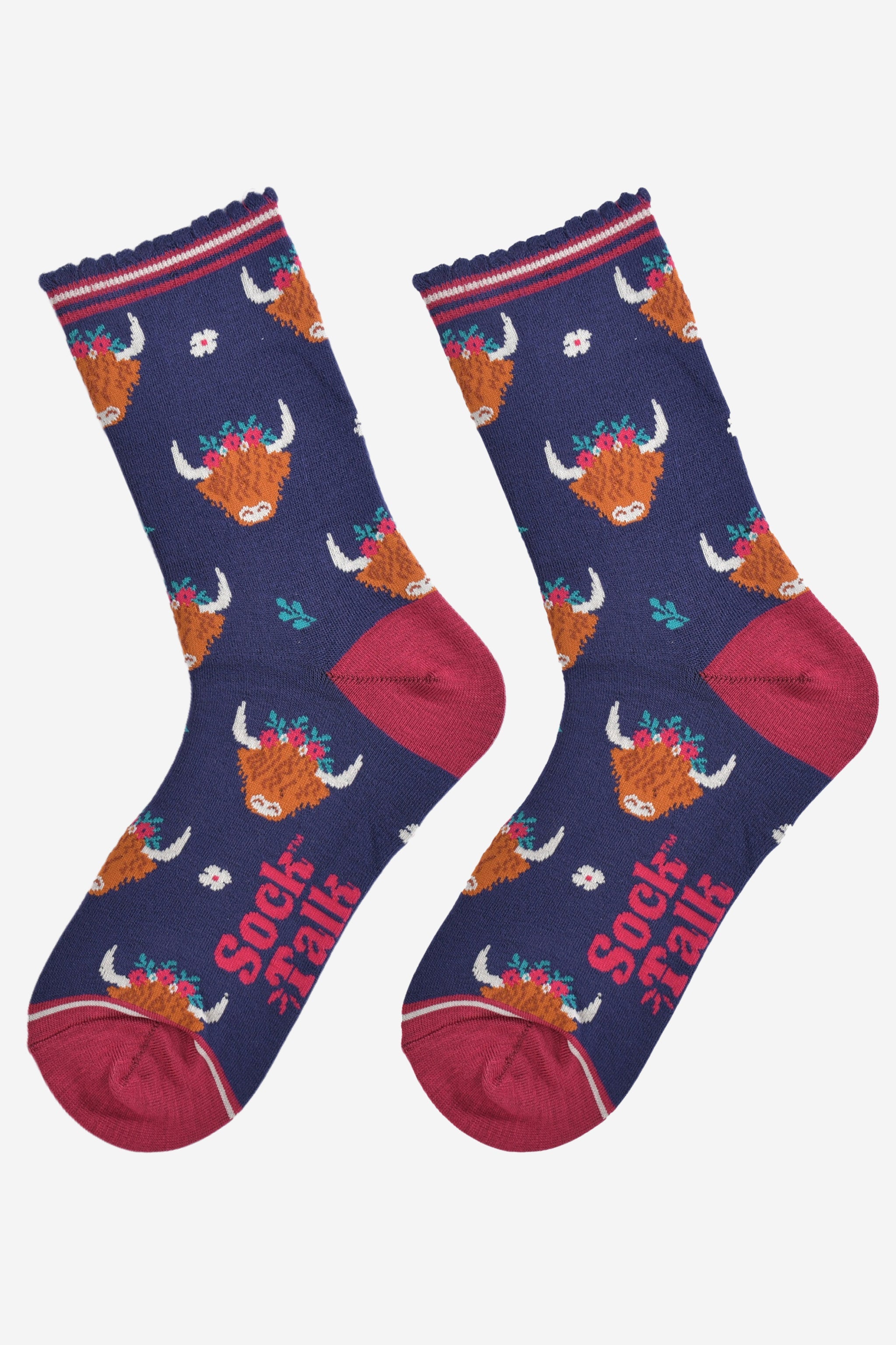 Blue Winter Highland Cow Bamboo Socks, Image 2 of 5