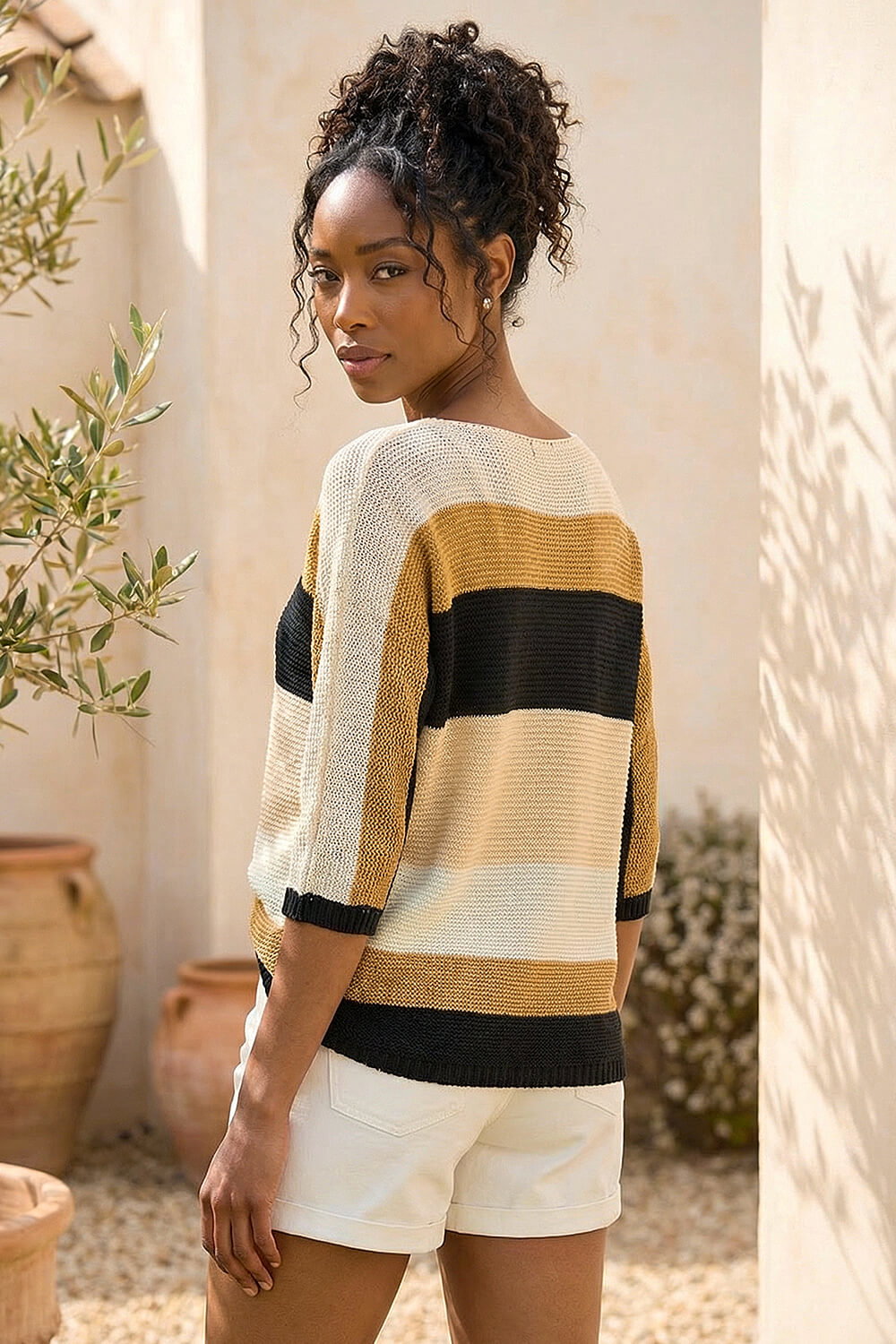 Beige Colour Block Stripe Jumper, Image 4 of 4