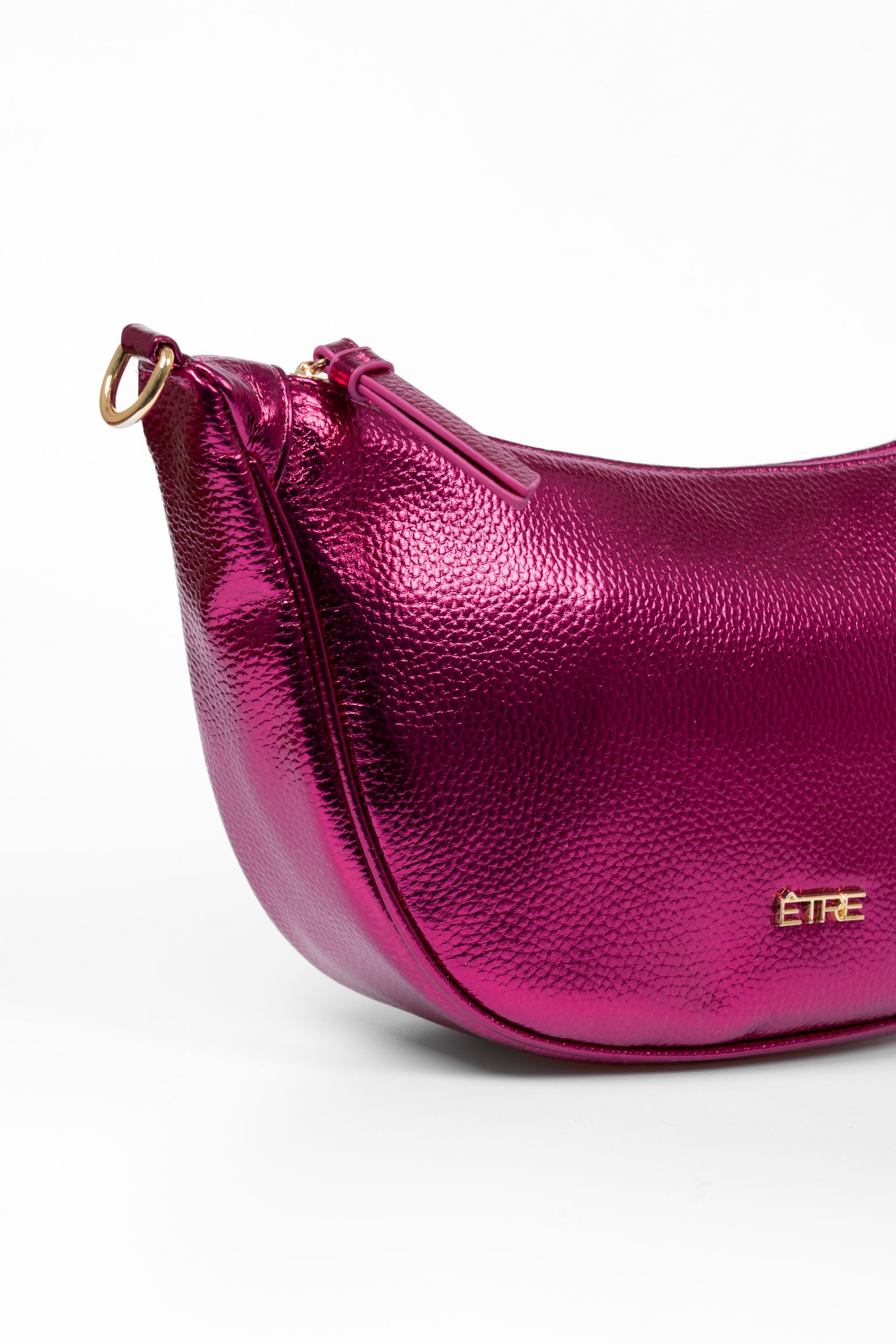 Pink Etre Pink Metallic Faux Leather Half Moon Crossbody Bag, Image 3 of 3