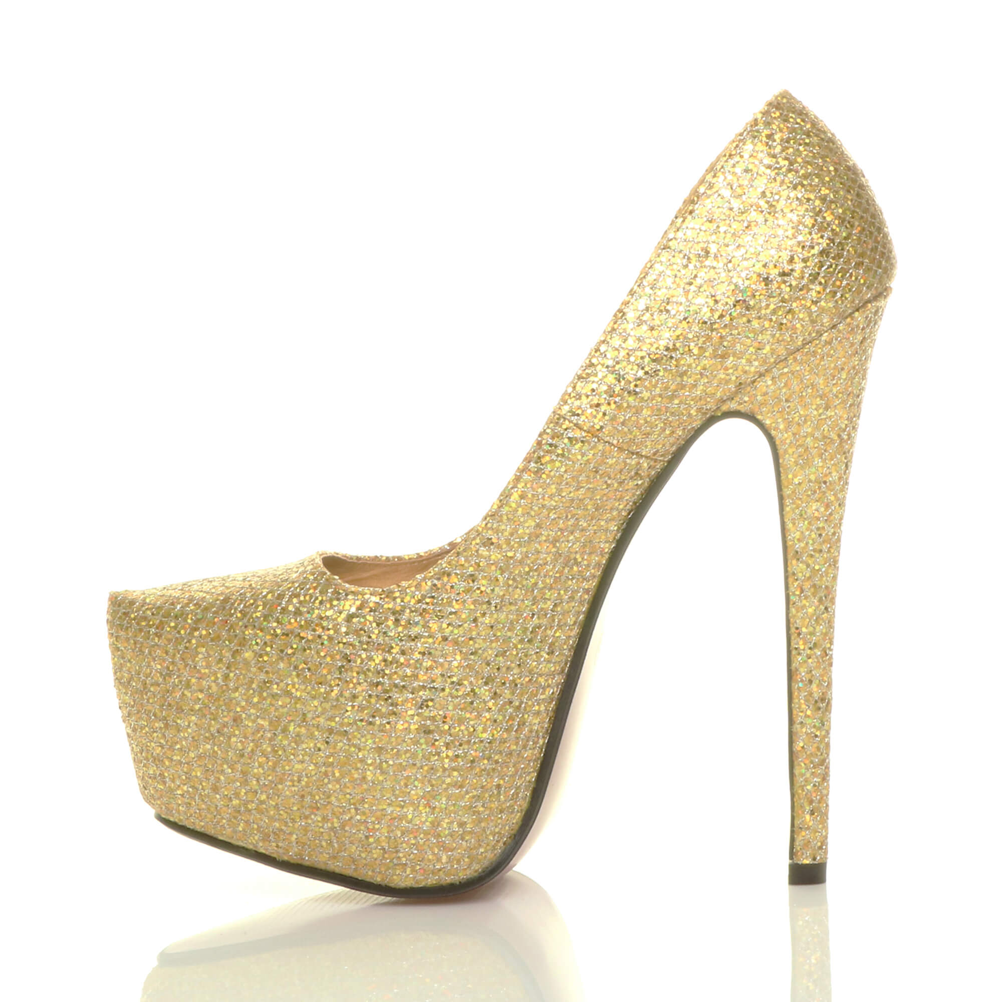 Gold AJVANI Gold High Heel Platform Court Shoes, Image 3 of 5