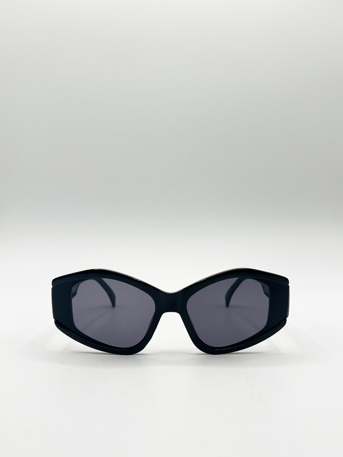 Black Angular Cat-Eye Sunglasses in Black, Image 1 of 6