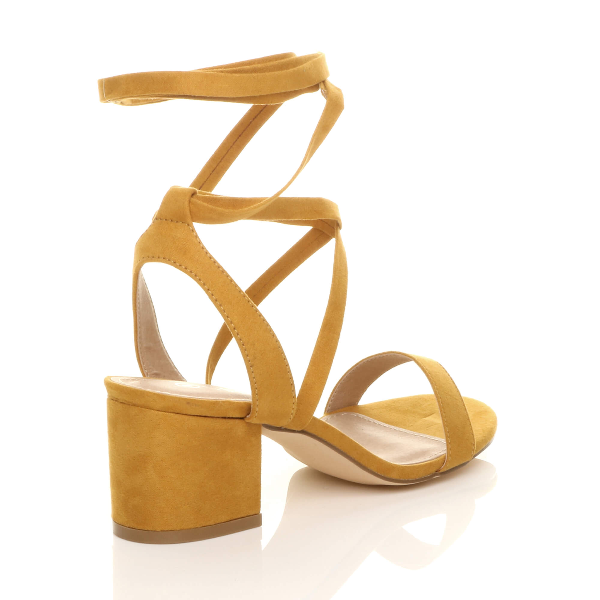 Yellow AJVANI Yellow Mid Block Heel Tie Up Sandals, Image 4 of 6