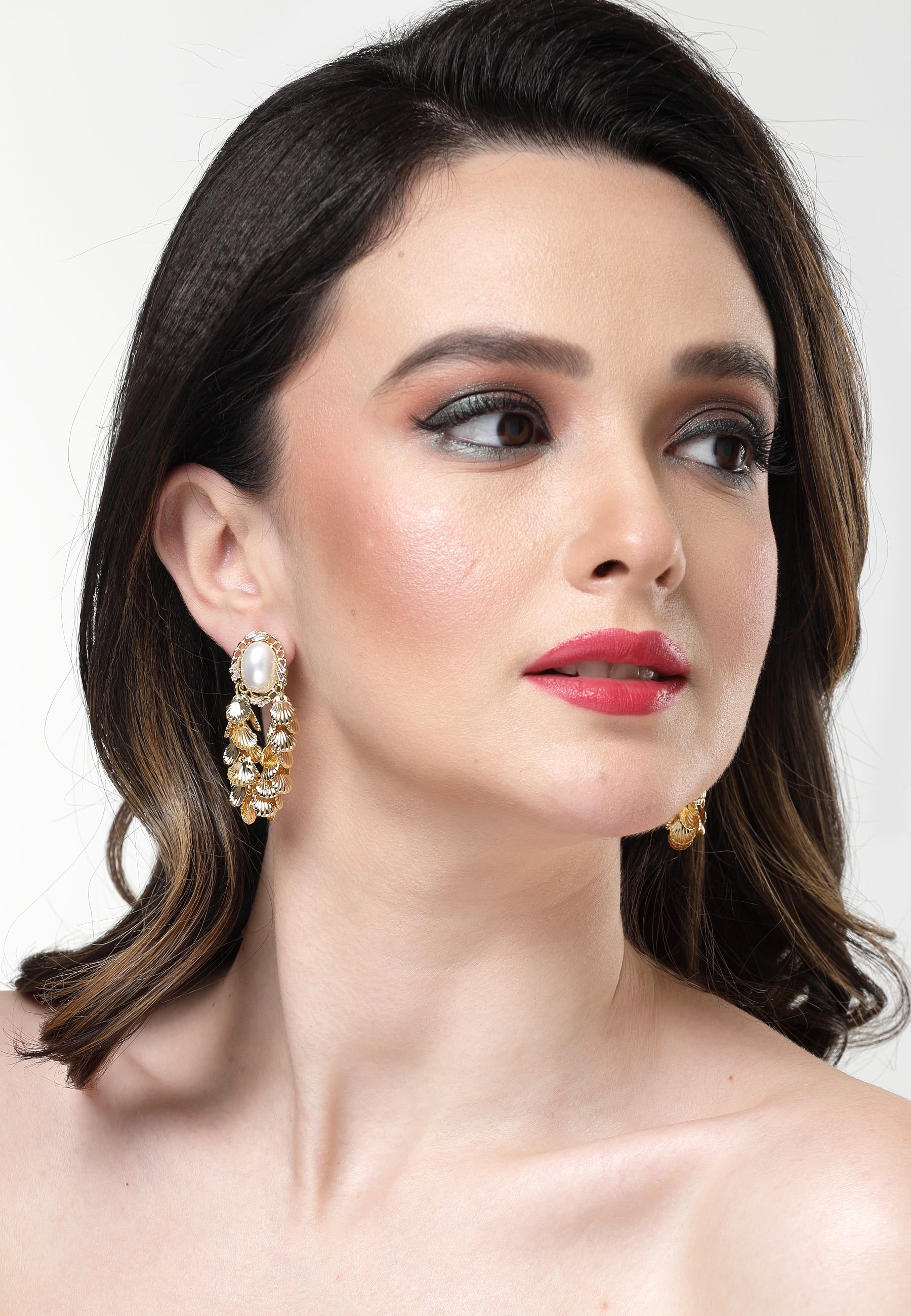 Gold Silver-Coloured Beaded Earrings, Image 4 of 5