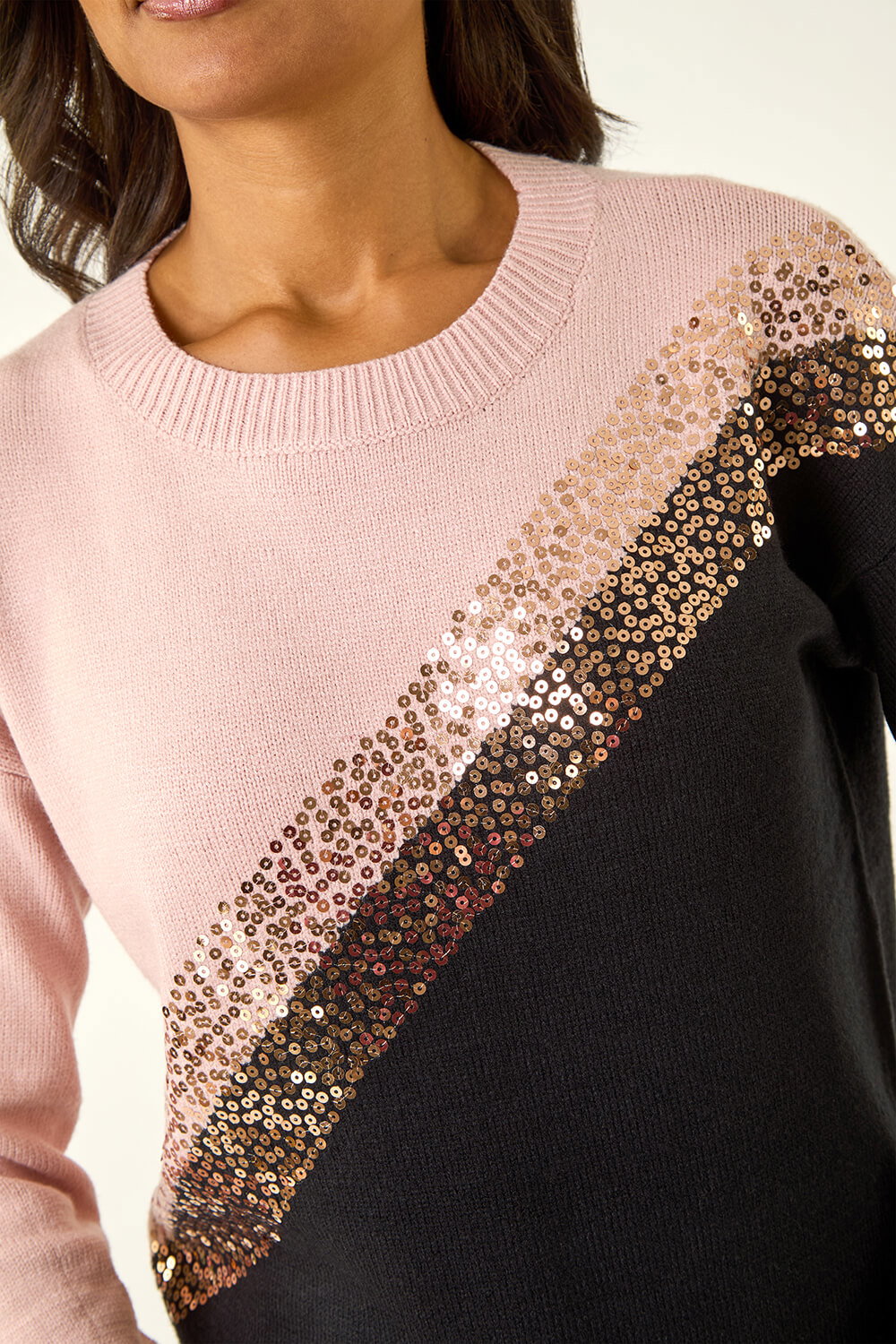Black Sparkly Colour Block Jumper, Image 6 of 5