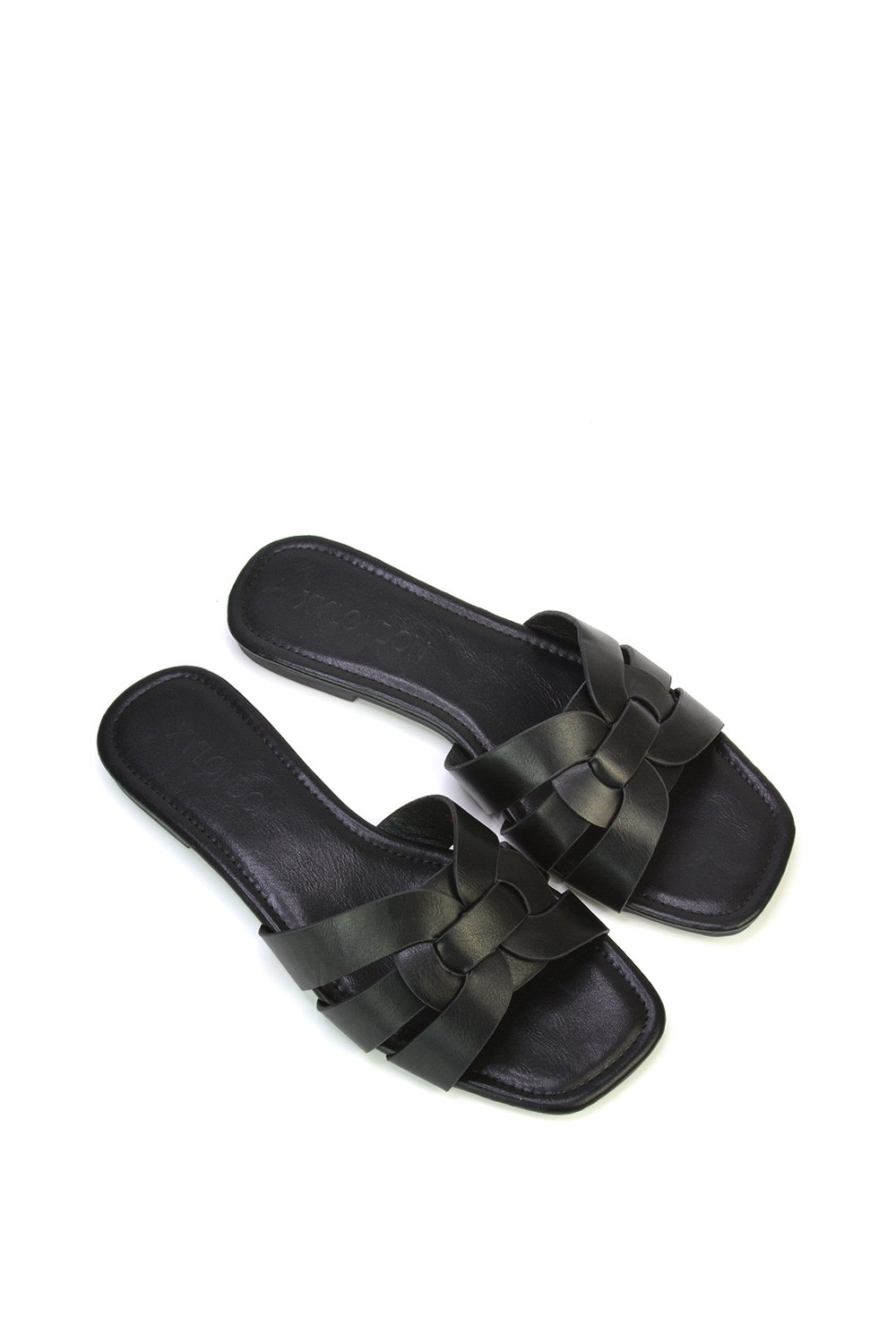 Black XY LONDON Black 'Luci' Strappy Slider Sandals With Square Toe, Image 4 of 5