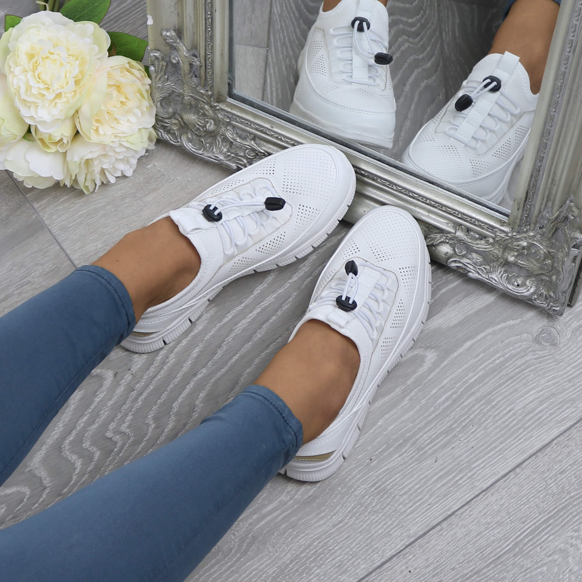 White AJVANI White Lace Up Memory Foam Trainers, Image 5 of 6
