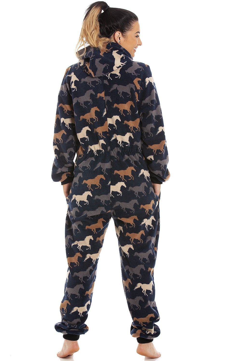 Navy Camille Lingerie Navy Supersoft Multicoloured Horse Print Onesie, Image 5 of 5