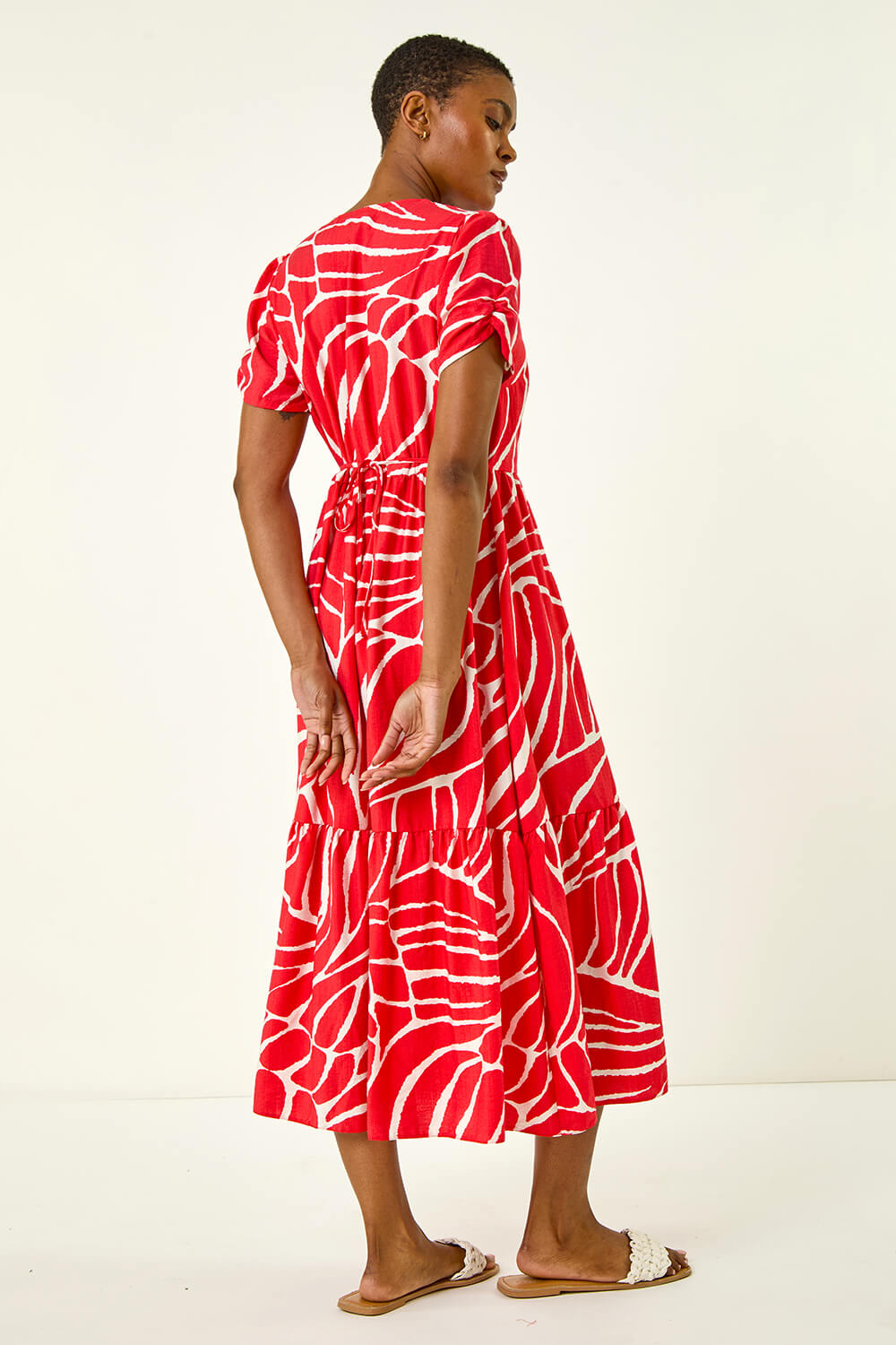 Red Linear Print Midi Shirt Dress, Image 4 of 5