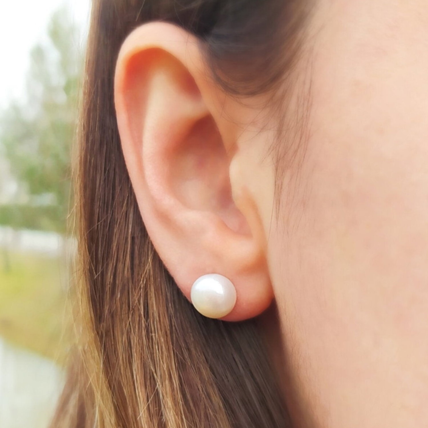 Silver Sterling Silver Natural Pearl Stud Earring, Image 2 of 3