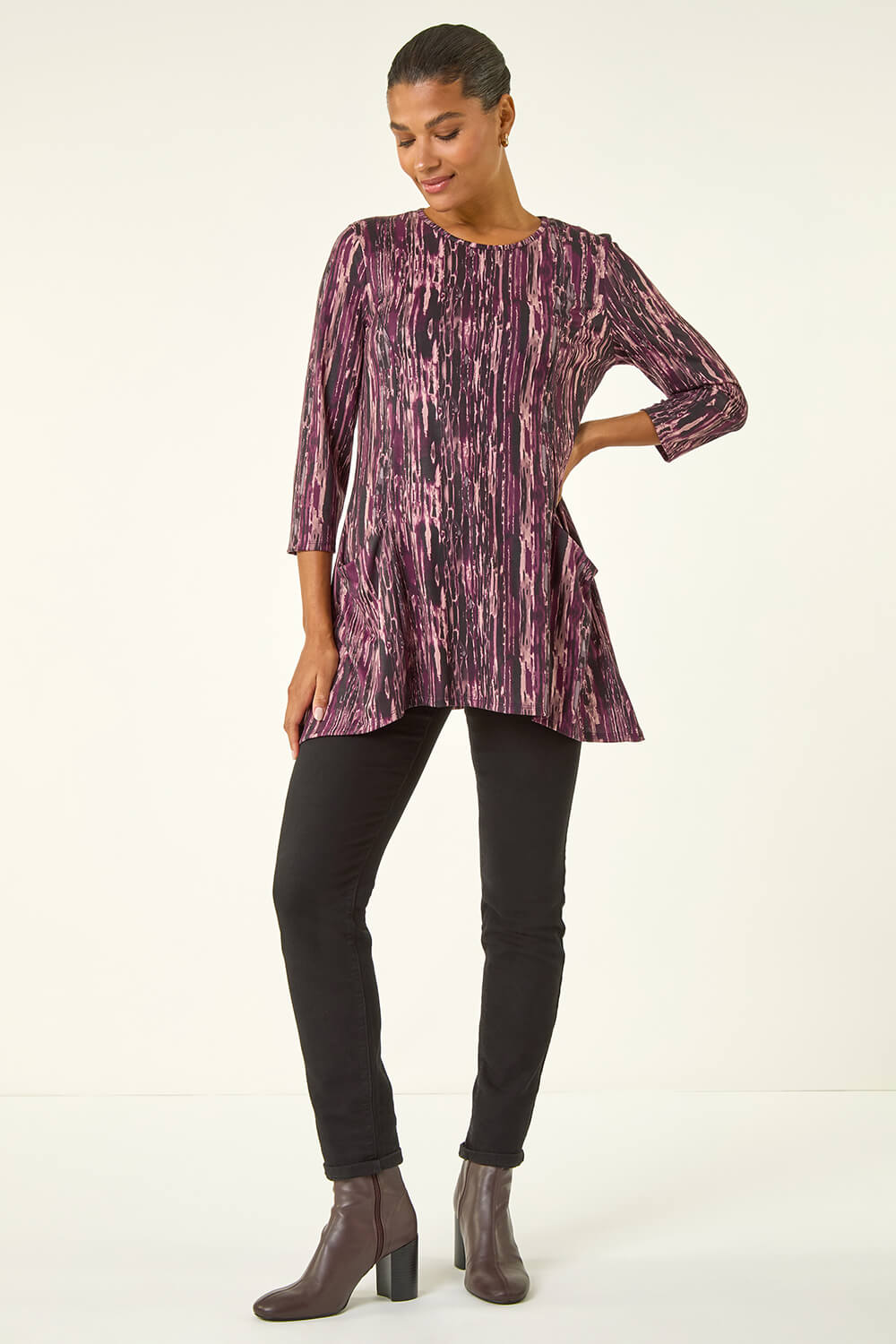 Purple Printed Pocket Swing Top, Image 3 of 5
