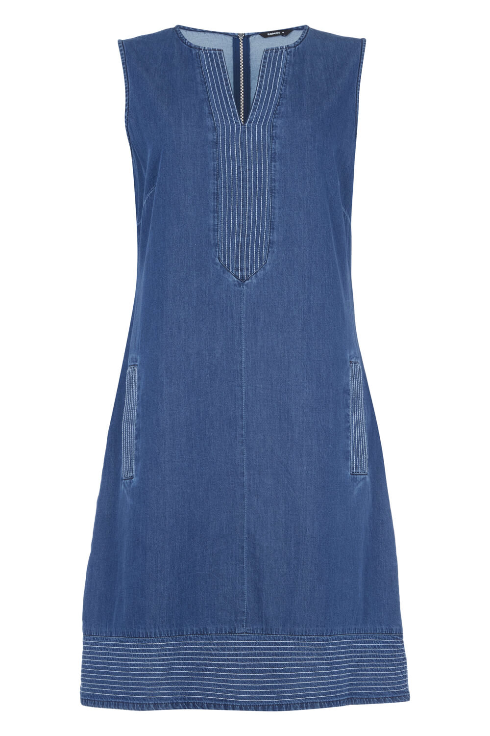 Blue V-Neck Denim Shift Dress, Image 4 of 3