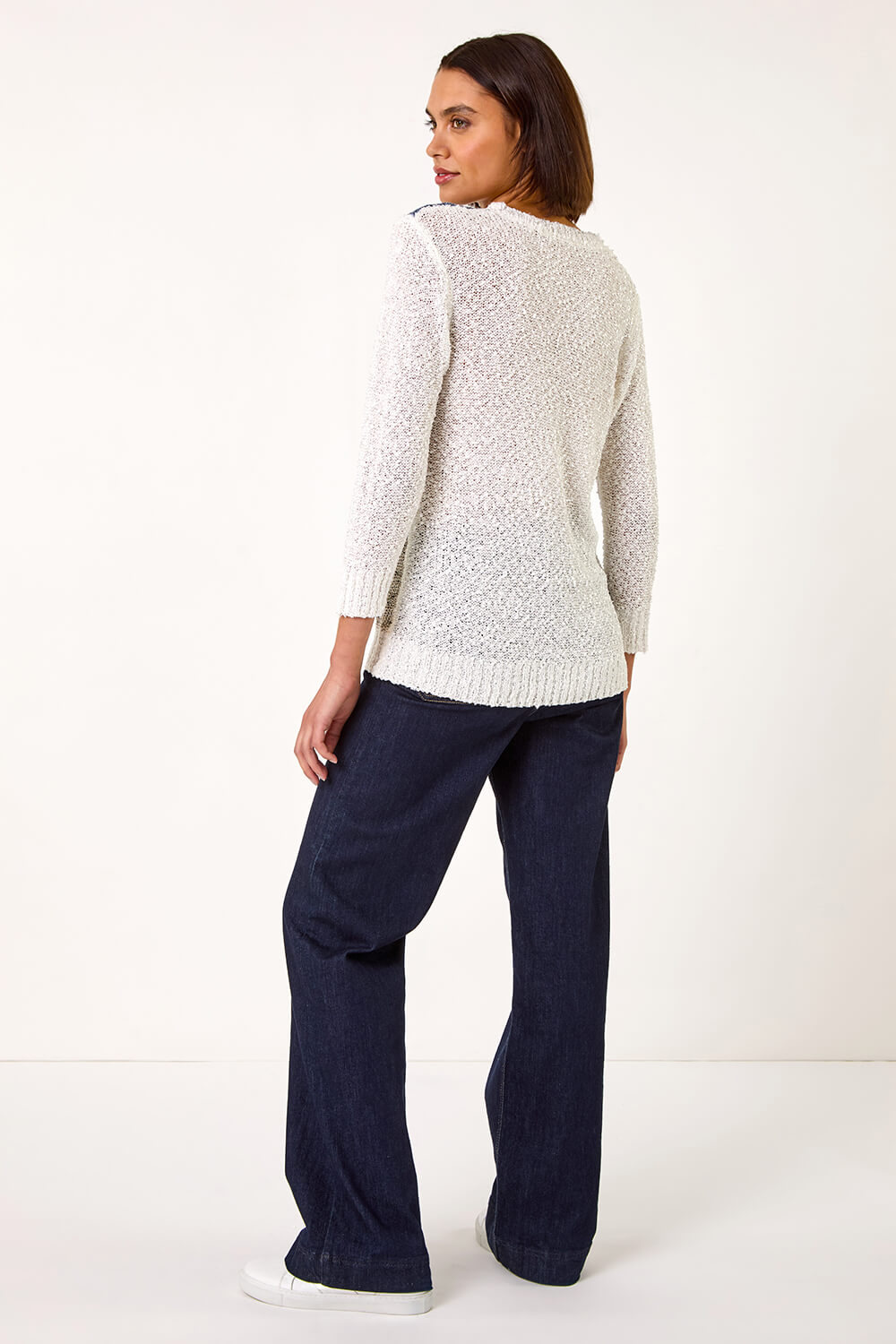 Blue Textured Colour Block Jumper, Image 4 of 5