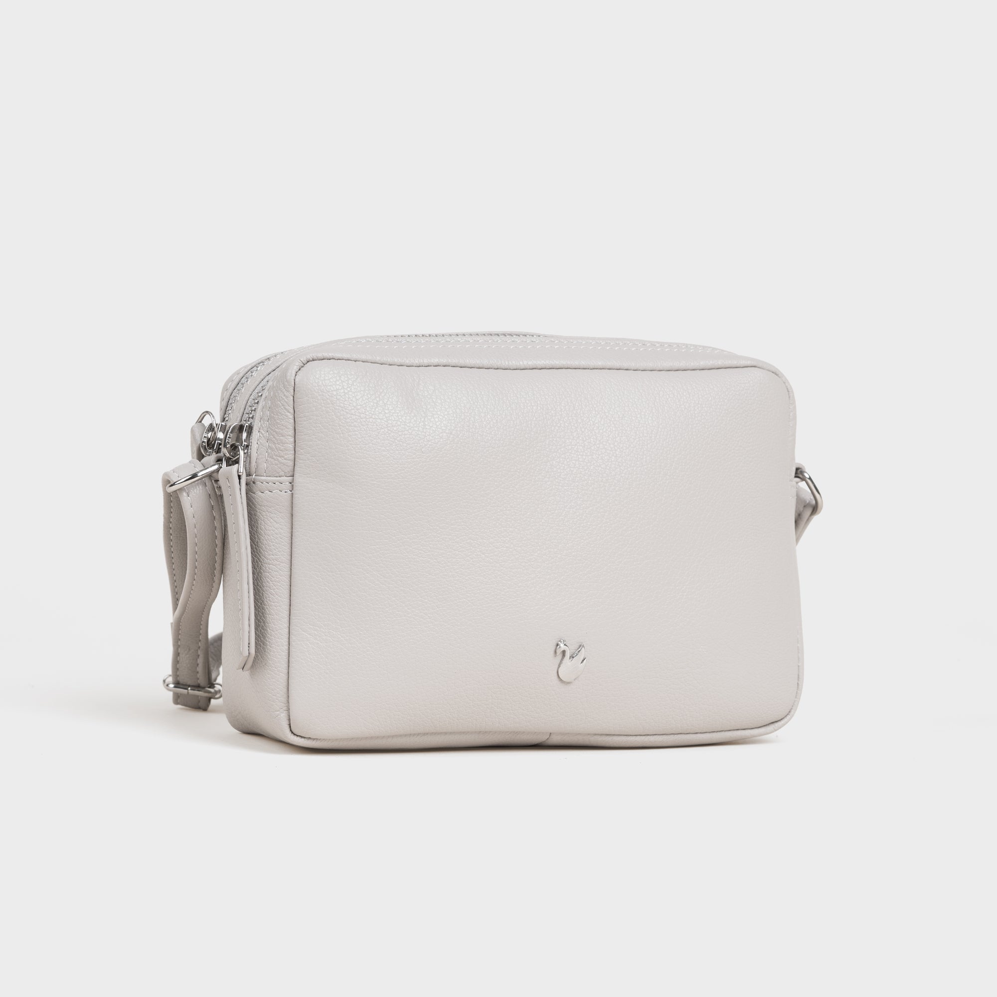 Light Grey Assots London Light Grey 'AVON' Soft Nappa Full Grain Real Leather Crossbody Bag, Image 2 of 5
