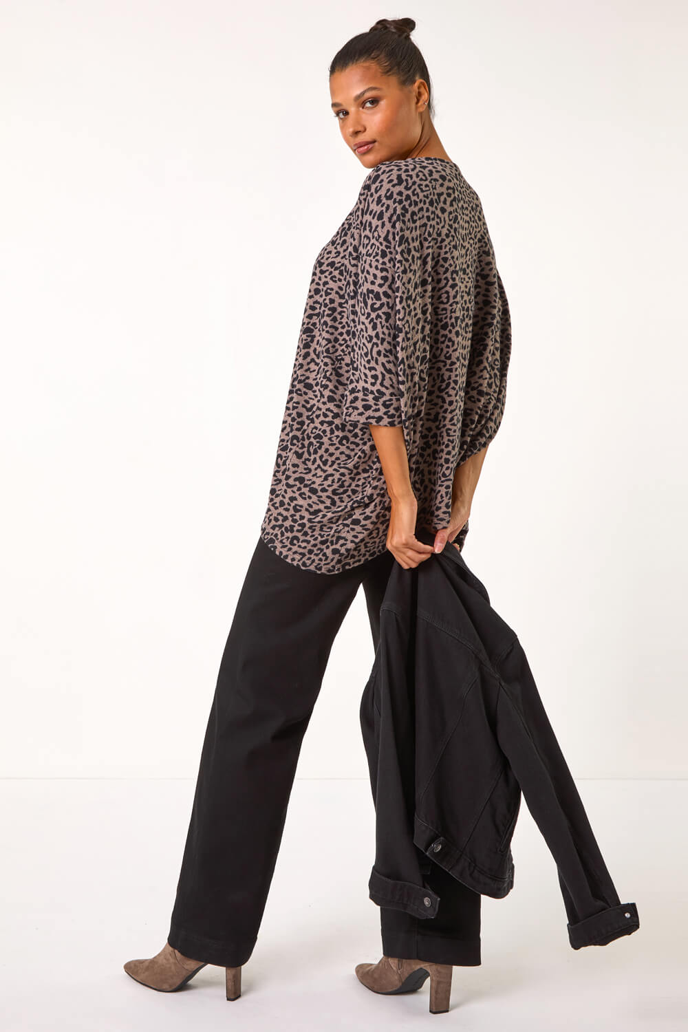 Brown Animal Print Batwing Stretch Top, Image 4 of 5