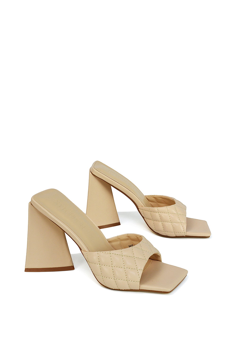 Beige XY LONDON Beige 'Maylin' Quilted Square Toe Sculptured Flared High Heels, Image 4 of 5