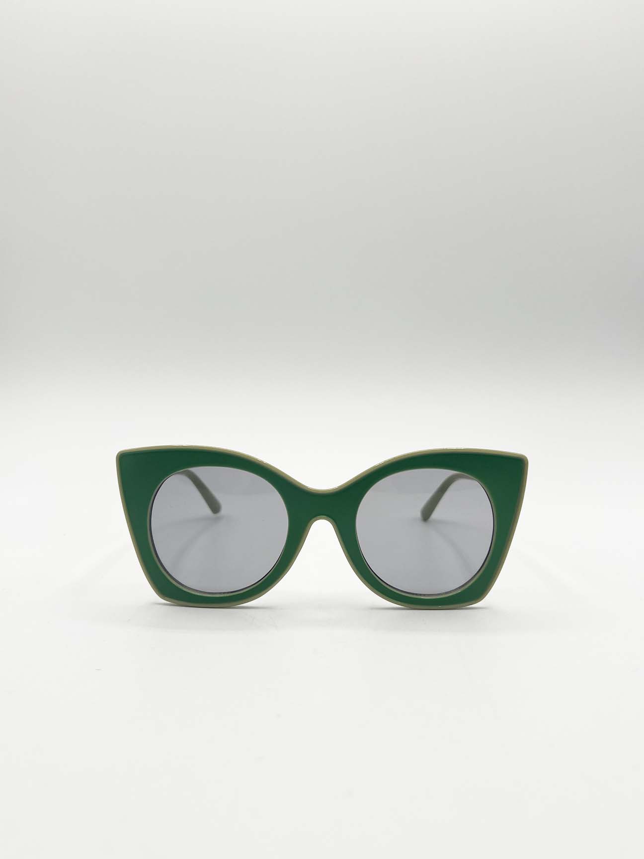 Green Oversized Round Cat-Eye Sunglasses, Image 4 of 6