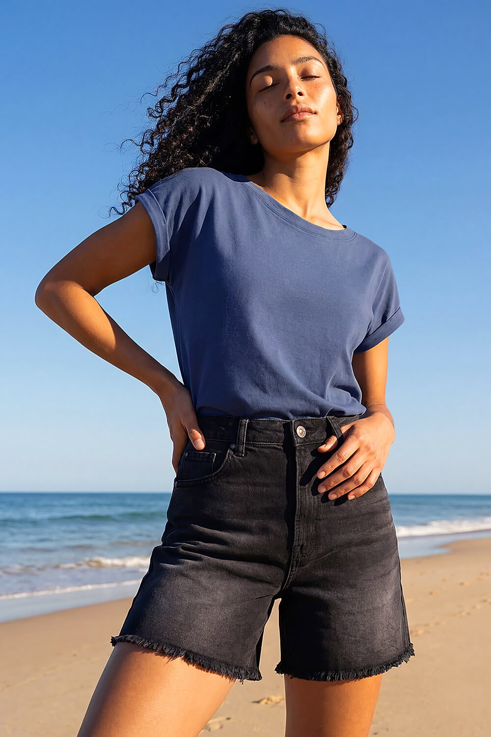 Denim Plain Stretch Cotton Jersey T-Shirt, Image 3 of 4