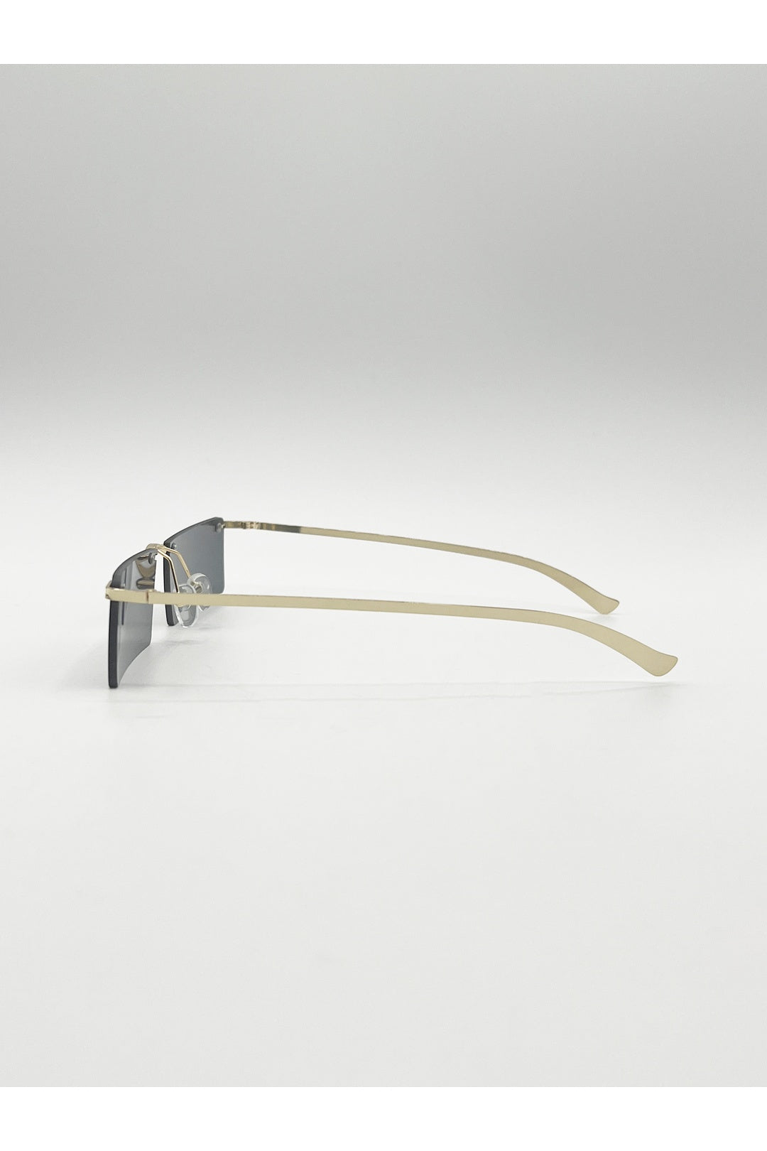 Black Frameless Rectangle Sunglasses in Black, Image 4 of 6