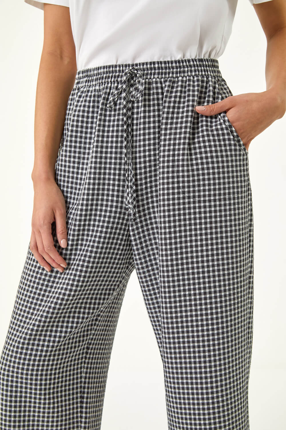 Black Petite Gingham Stretch Cropped Trouser , Image 6 of 5