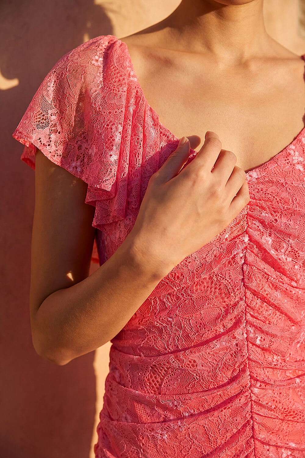 Coral Petite Lace Tiered Dress, Image 5 of 4