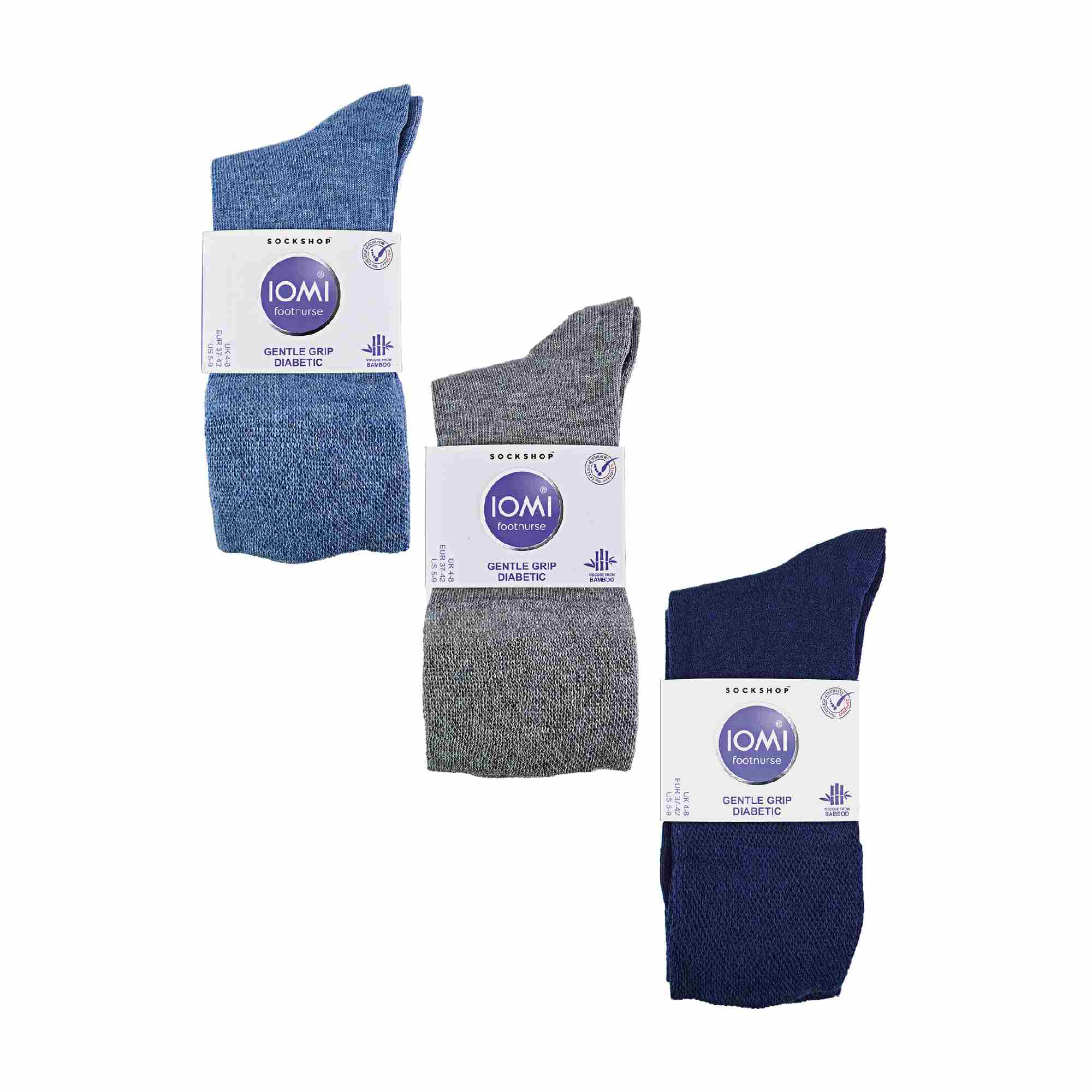 Blue 6 Pack Ladies Non Elastic Bamboo Diabetic Socks, Image 5 of 5