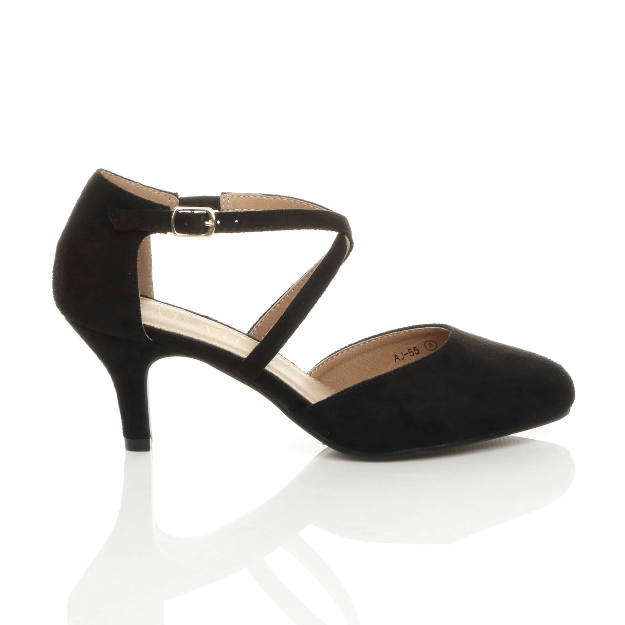 Black AJVANI Black Mid Heel Crossed Straps Court Shoes, Image 2 of 6