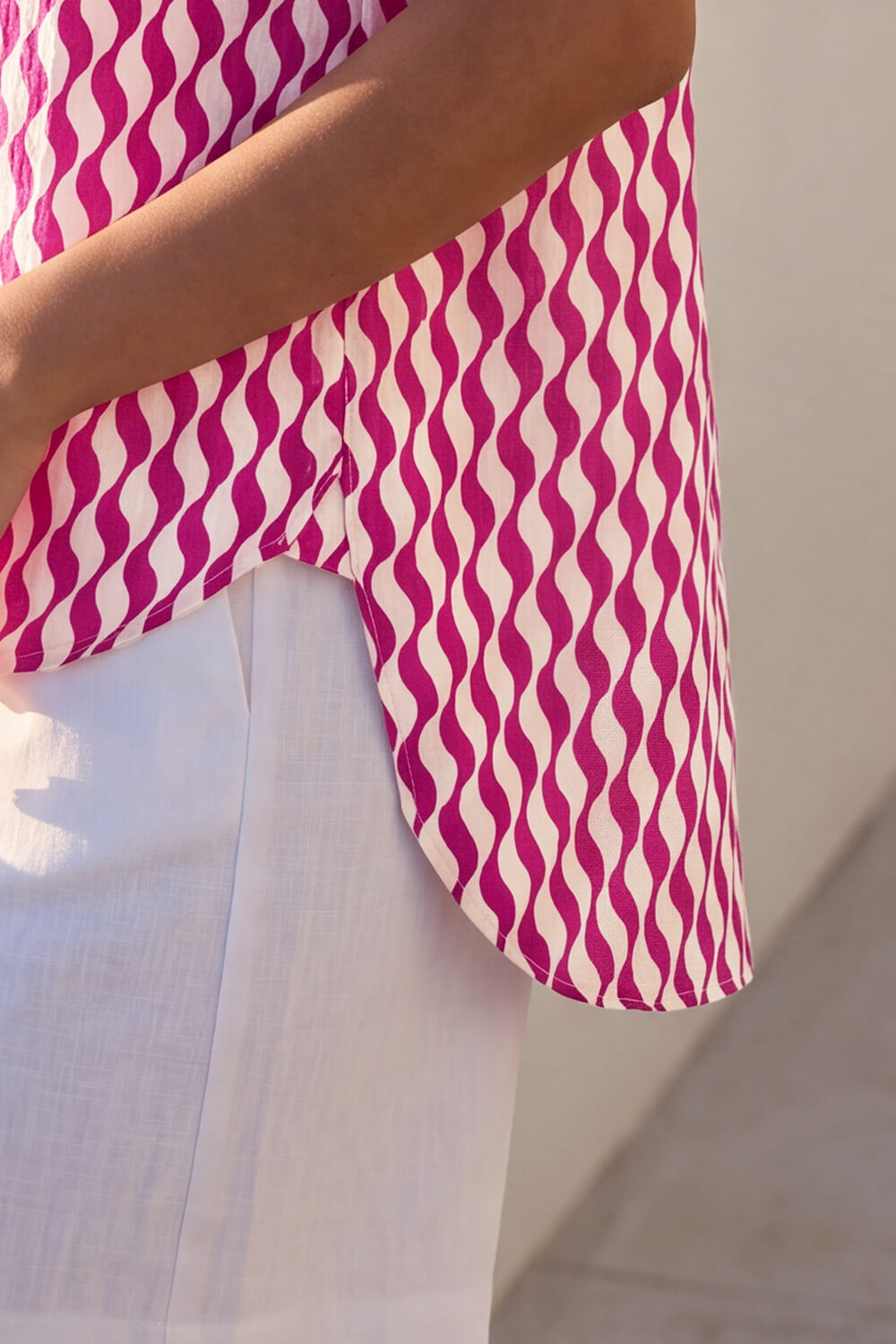 Magenta Wave Stripe Print V-Neck Top, Image 5 of 4
