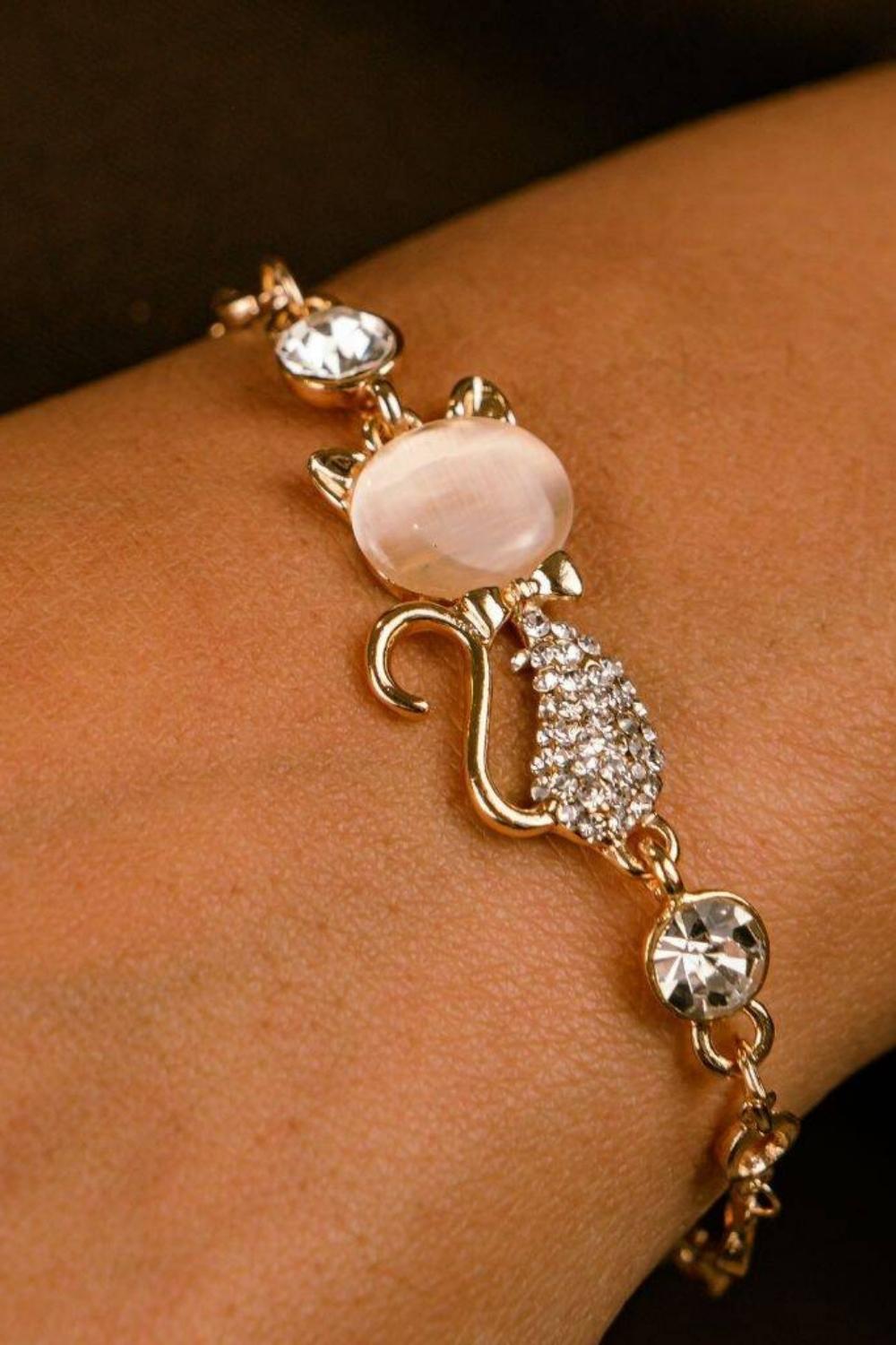 Silver Adjustable Kitten Cat Zircon Bracelet, Image 1 of 3
