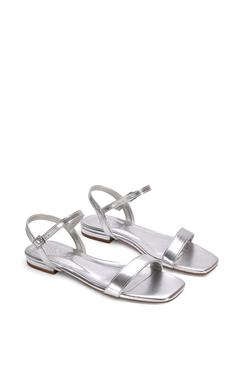 Silver XY LONDON Silver 'Hallie' Open Toe Flat Strappy Sandals With Ankle Strap, Image 5 of 5